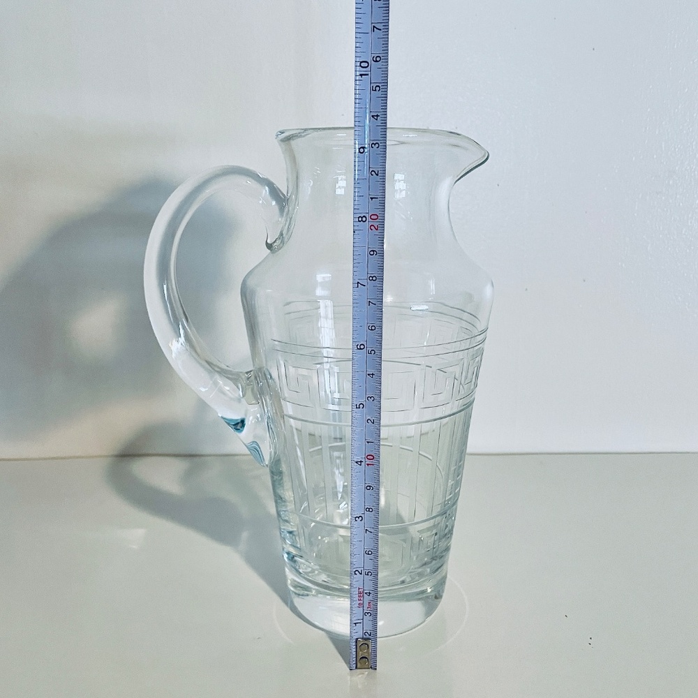 Versace x Rosenthal Meandre Greek Key Clear Glass Crystal Pitcher Vintage - Picture 7 of 14